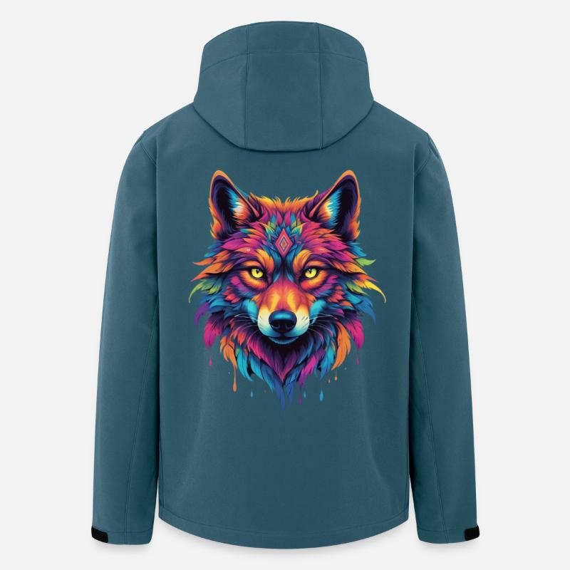 Bunter Wolf Kopf - Recycelte Männer Softshell-Jacke von Stanley/Stella - Dunkles Petrol