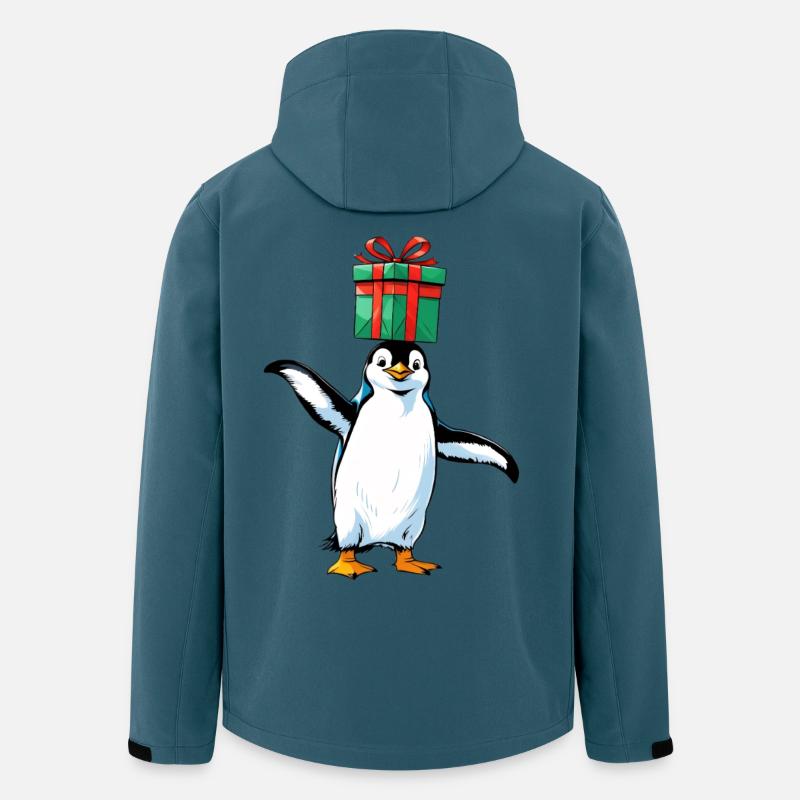 Pingouin avec cadeau sur la tête - Veste softshell homme en polyester recyclé Stanley/Stella - bleu pétrole foncé