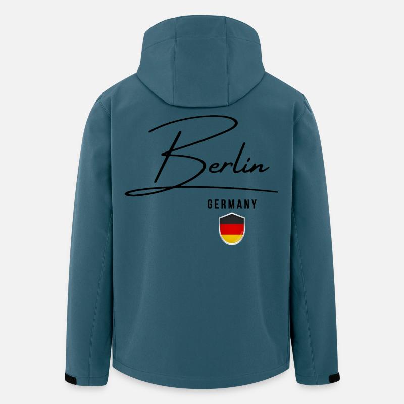 Design élégant Berlin, j’adore Berlin - Veste softshell homme en polyester recyclé Stanley/Stella - bleu pétrole foncé