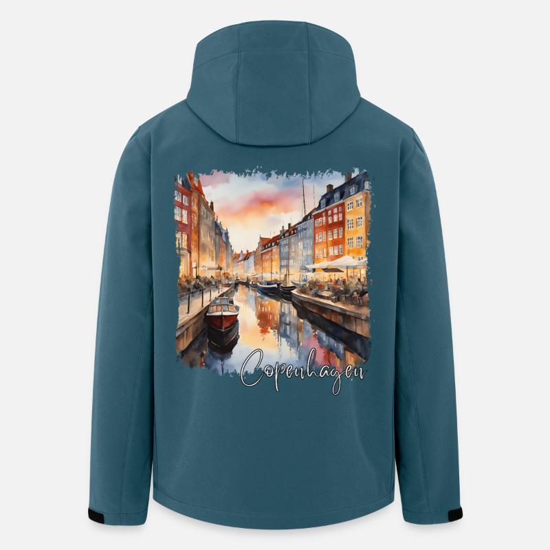 Aquarelle de Copenhague, Copenhague Danemark - Veste softshell homme en polyester recyclé Stanley/Stella - bleu pétrole foncé
