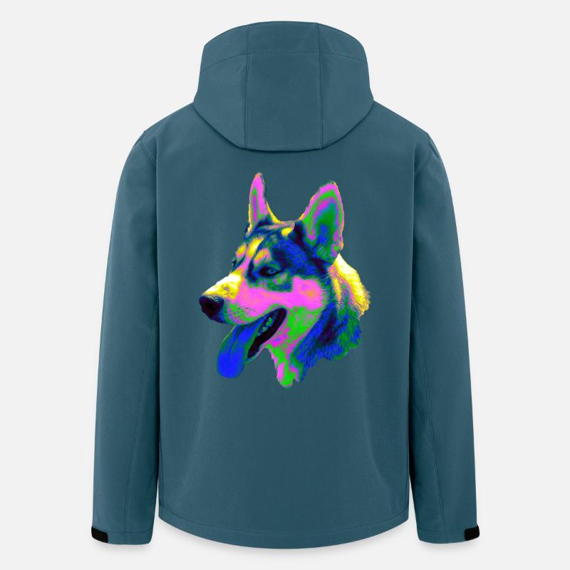 Psychedelischer Husky Kopf Neonfarben - Recycelte Männer Softshell-Jacke von Stanley/Stella - Dunkles Petrol