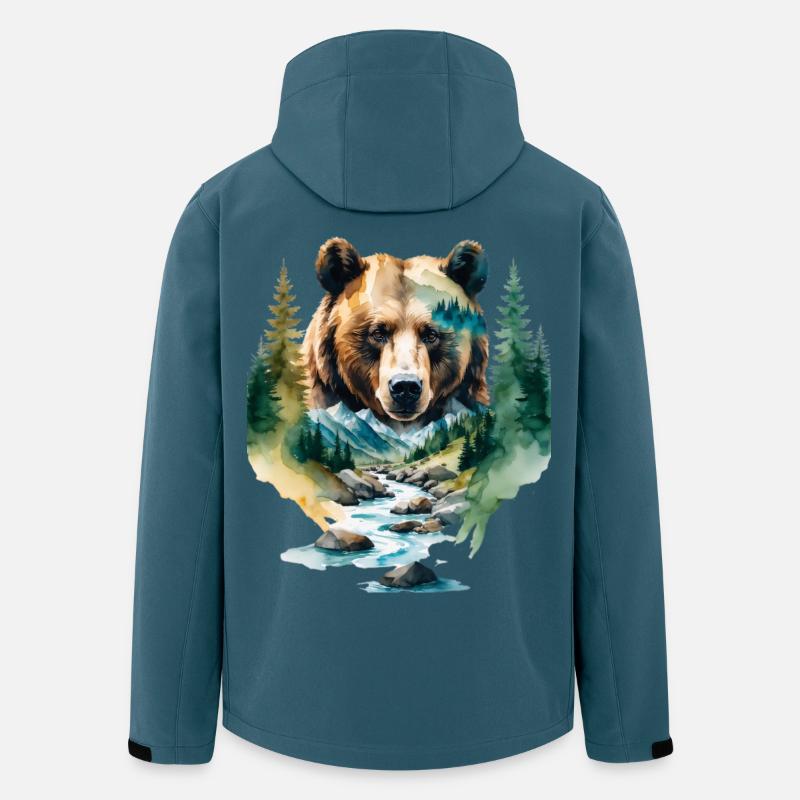 Wasserfarbener Waldbär - Recycelte Männer Softshell-Jacke von Stanley/Stella - Dunkles Petrol