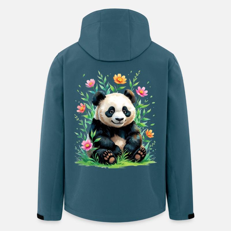 Panda im Blütenwald - Recycelte Männer Softshell-Jacke von Stanley/Stella - Dunkles Petrol