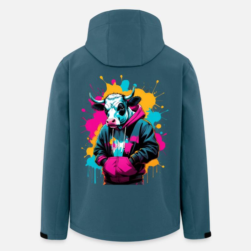 Vache graffiti en sweat à capuche - Veste softshell homme en polyester recyclé Stanley/Stella - bleu pétrole foncé