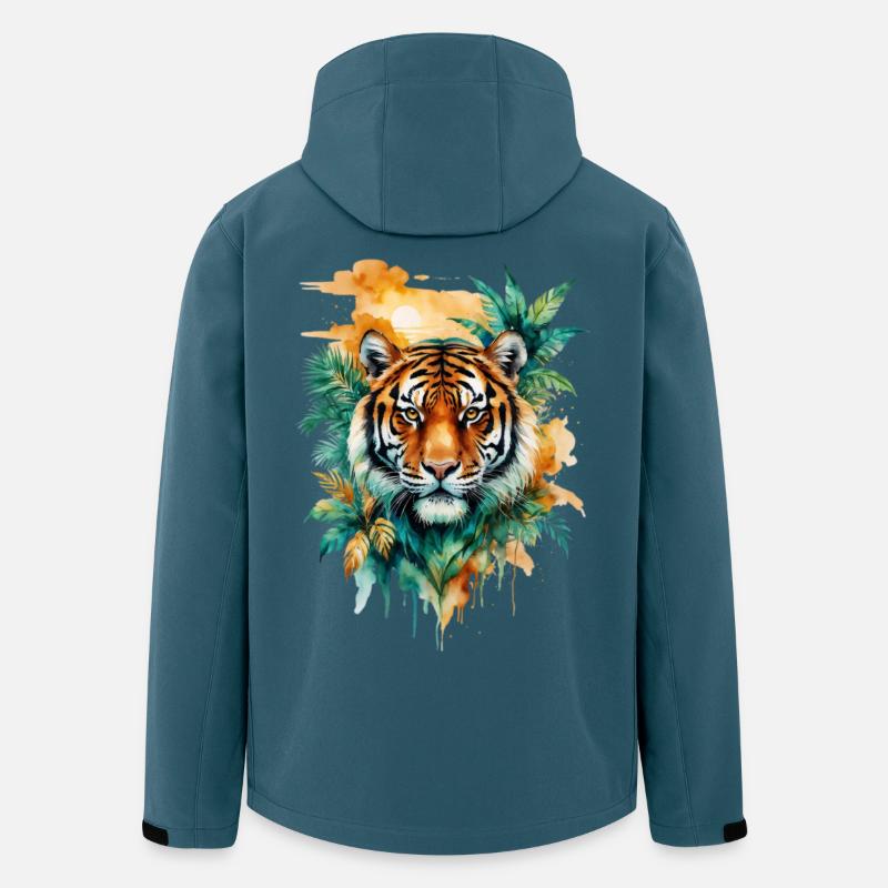 Wasserfarbener Tiger im Dschungel - Recycelte Männer Softshell-Jacke von Stanley/Stella - Dunkles Petrol