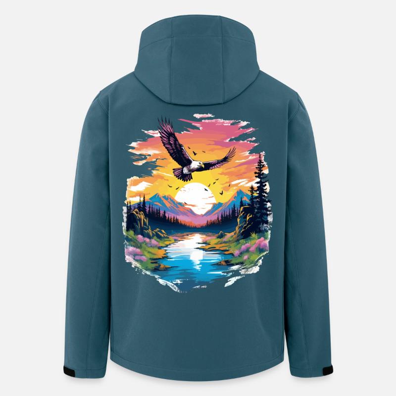Sonnenuntergangsfalke über Wildnis - Recycelte Männer Softshell-Jacke von Stanley/Stella - Dunkles Petrol