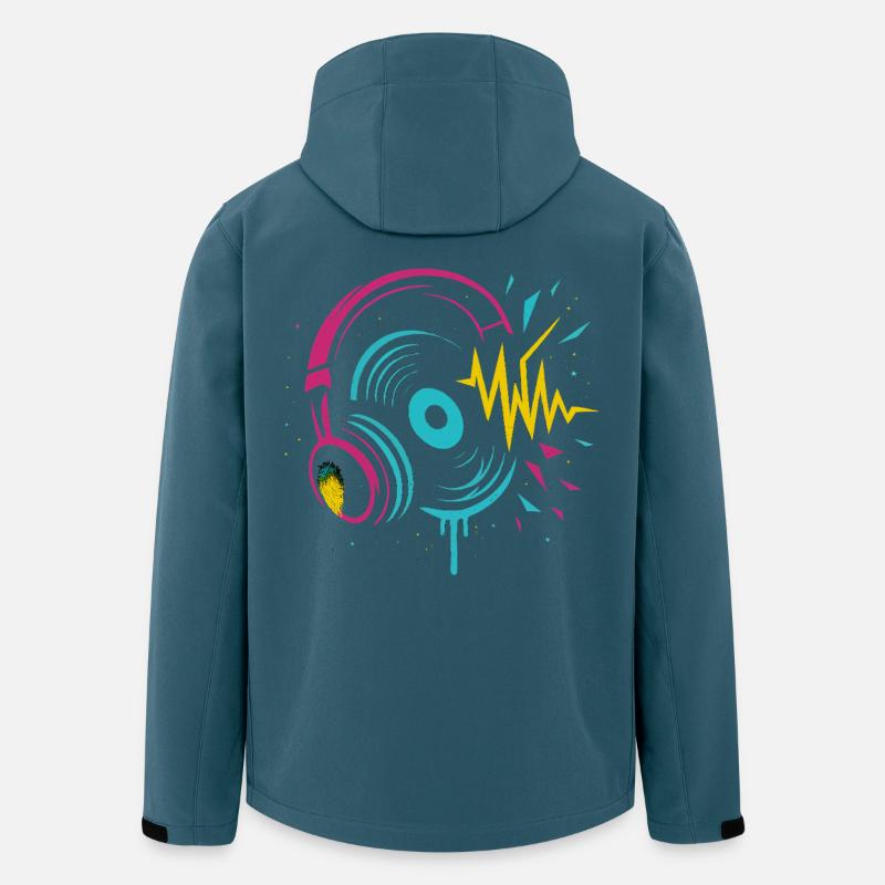 Casque néon, vinyle, son techno rave - Veste softshell homme en polyester recyclé Stanley/Stella - bleu pétrole foncé
