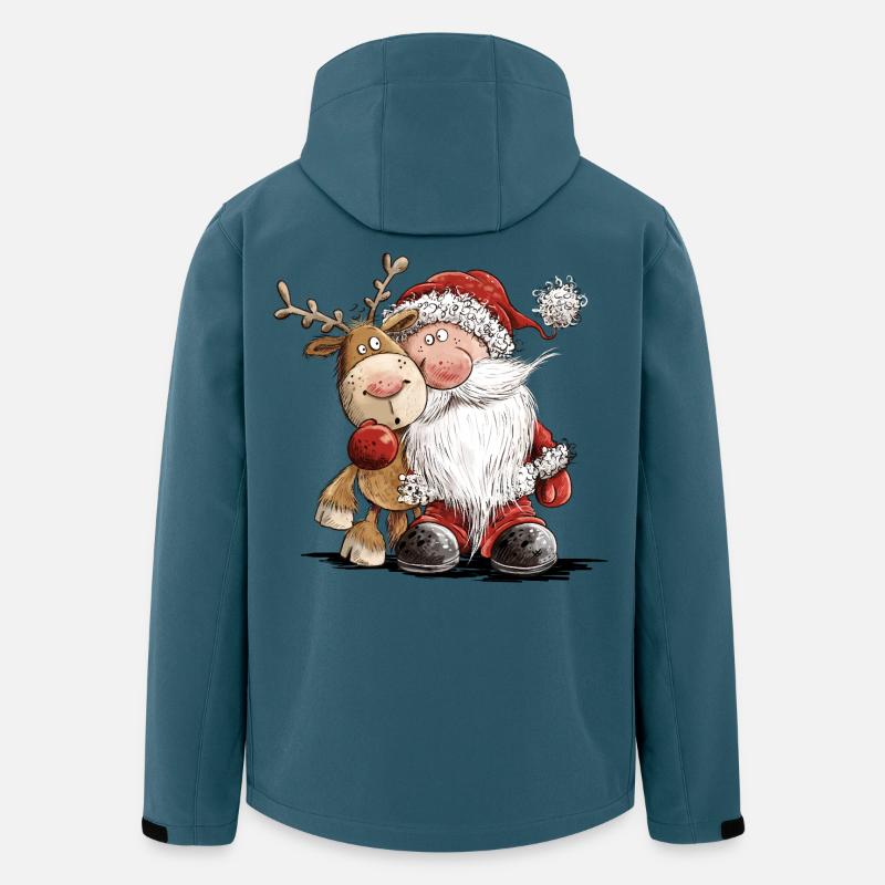 Drolliger Weihnachtsmann und sein Rentier  - Recycelte Männer Softshell-Jacke von Stanley/Stella - Dunkles Petrol