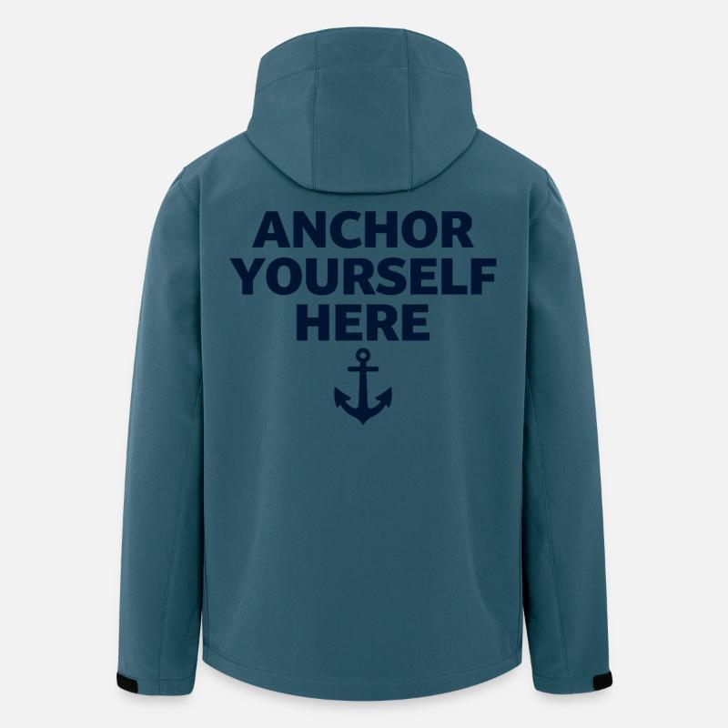 Ancrez-vous ici Déclaration d’ancrage Pleine conscience - Veste softshell homme en polyester recyclé Stanley/Stella - bleu pétrole foncé