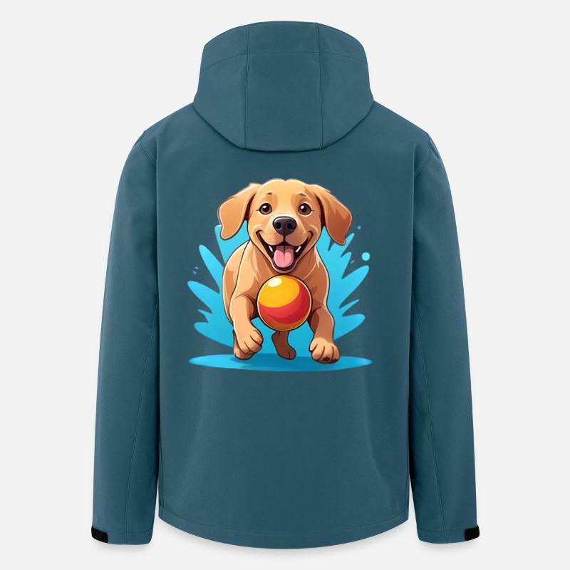 Fröhlicher Hund mit Ball Cartoon - Recycelte Männer Softshell-Jacke von Stanley/Stella - Dunkles Petrol