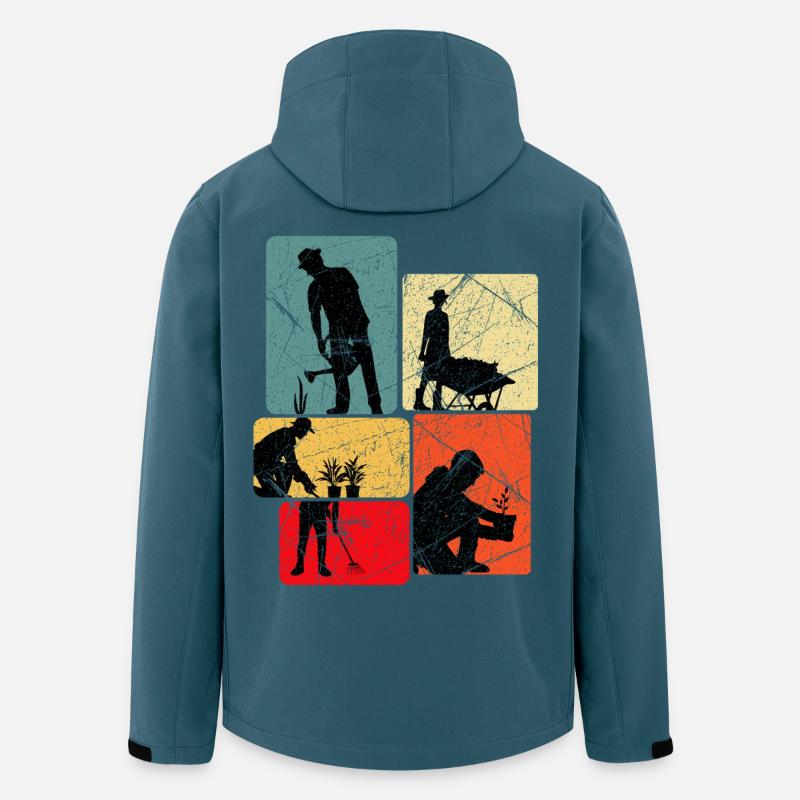 Gartenarbeit in bunten Blockflächen - Recycelte Männer Softshell-Jacke von Stanley/Stella - Dunkles Petrol