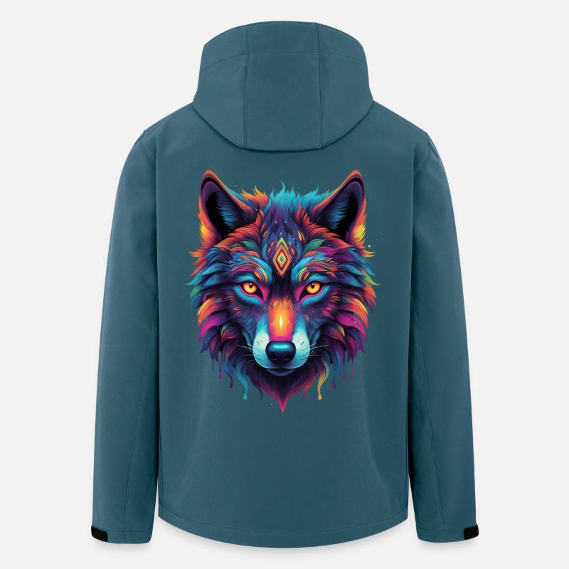 Neon-Wolf Kernmotiv Farbexplosion - Recycelte Männer Softshell-Jacke von Stanley/Stella - Dunkles Petrol