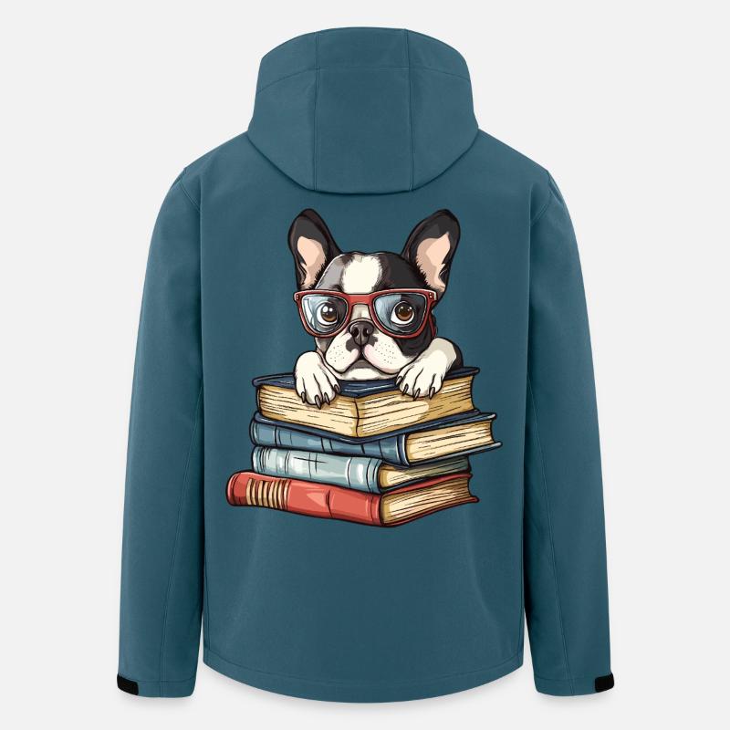 Süßes Boston-Terrier-Hundelesebuch mit Brille - Recycelte Männer Softshell-Jacke von Stanley/Stella - Dunkles Petrol