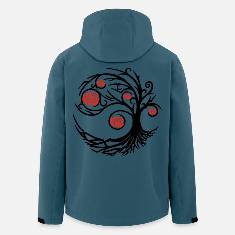 Stilisierter schwarzer Baum und rote Rosen - Recycelte Männer Softshell-Jacke von Stanley/Stella - Dunkles Petrol