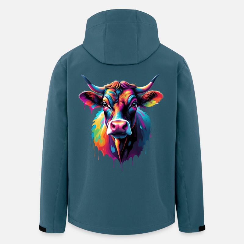 Bunte Kuh Kopf Farbexplosion - Recycelte Männer Softshell-Jacke von Stanley/Stella - Dunkles Petrol