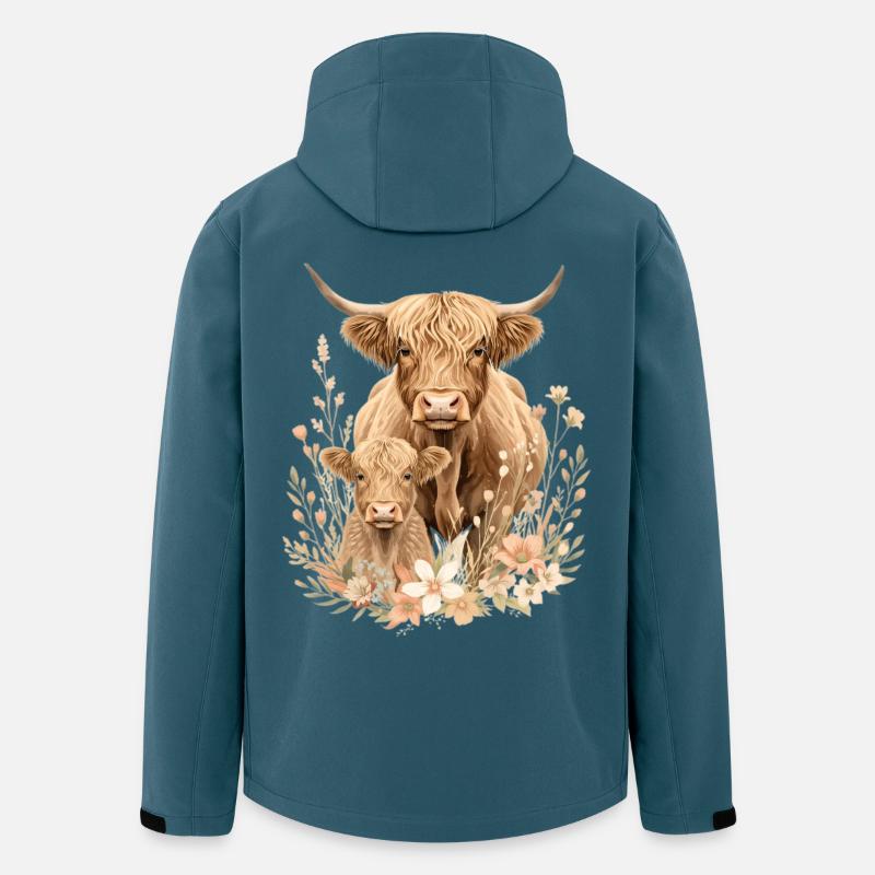 Kühe Kalb im Blumensaum - Recycelte Männer Softshell-Jacke von Stanley/Stella - Dunkles Petrol