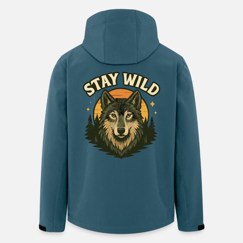 Stay Wild : Le Loup dans la forêt du soir - Veste softshell homme en polyester recyclé Stanley/Stella - bleu pétrole foncé