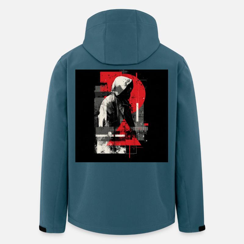 Hooded Mirage: Rot-Grau Geometrie - Recycelte Männer Softshell-Jacke von Stanley/Stella - Dunkles Petrol