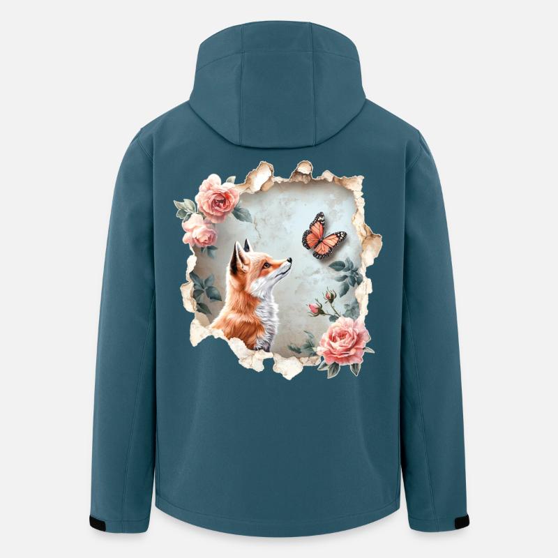 Renard avec papillon - Veste softshell homme en polyester recyclé Stanley/Stella - bleu pétrole foncé