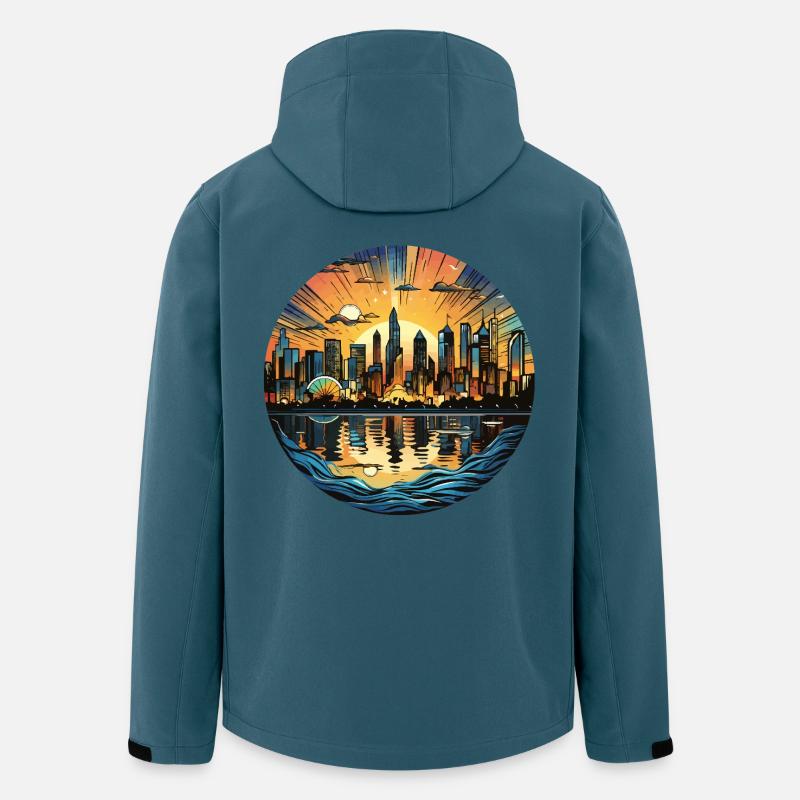Sonnenuntergangsstadt am Wasser - Recycelte Männer Softshell-Jacke von Stanley/Stella - Dunkles Petrol