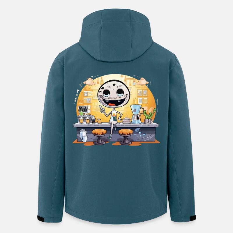 Kaffee Roboter Barista Cartoon - Recycelte Männer Softshell-Jacke von Stanley/Stella - Dunkles Petrol