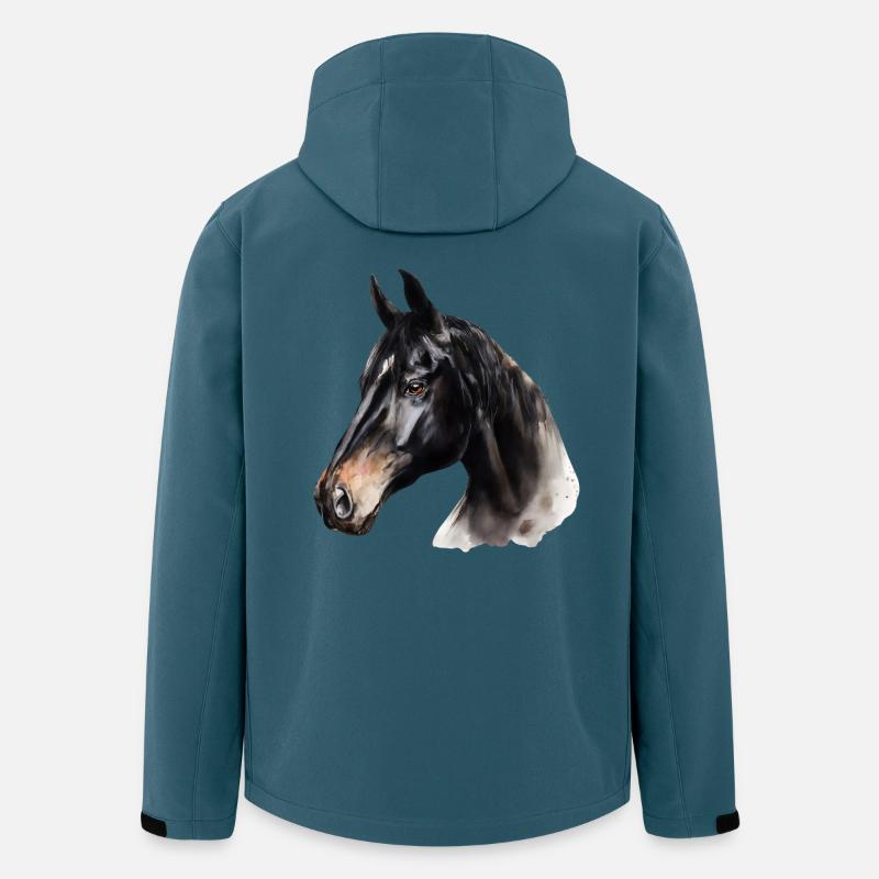 Schwarzes Pferd-Aquarellporträt - Recycelte Männer Softshell-Jacke von Stanley/Stella - Dunkles Petrol