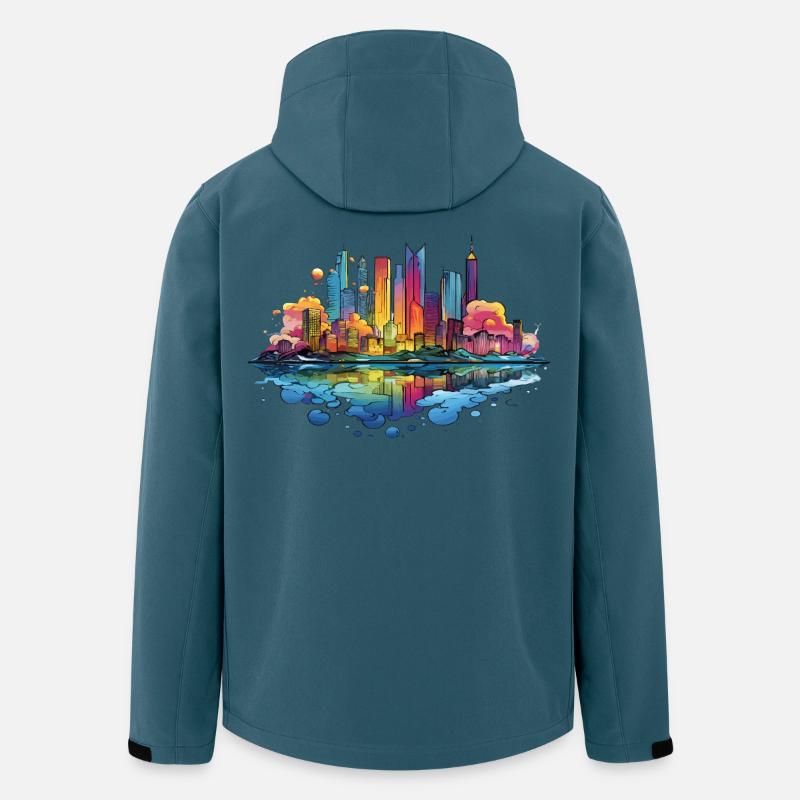 Bunte Skyline Reflektion - Recycelte Männer Softshell-Jacke von Stanley/Stella - Dunkles Petrol