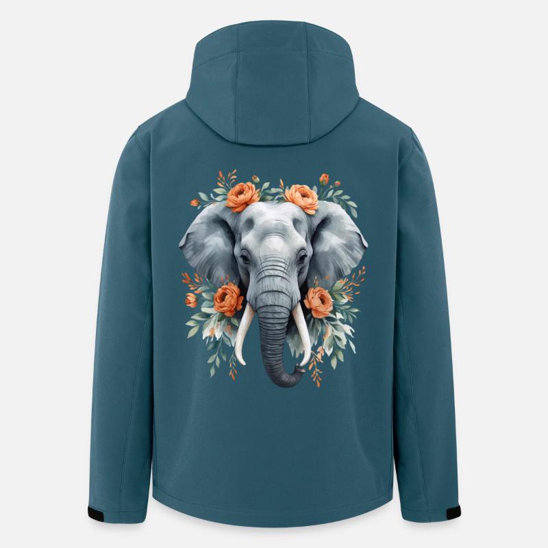 Éléphant avec une couronne de fleurs - Veste softshell homme en polyester recyclé Stanley/Stella - bleu pétrole foncé