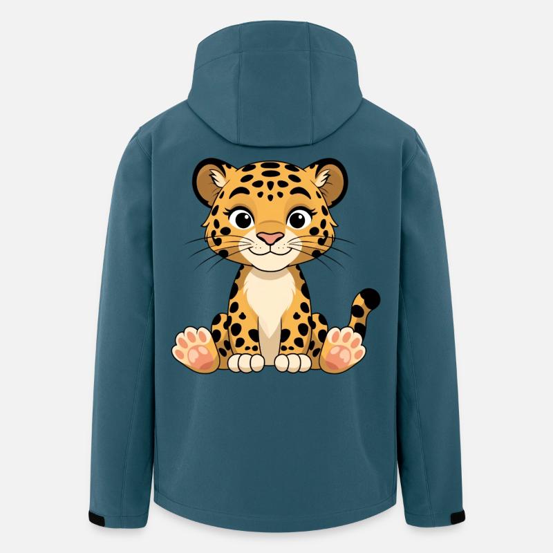 Tirage de dessin animé Chaton Léopard - Veste softshell homme en polyester recyclé Stanley/Stella - bleu pétrole foncé
