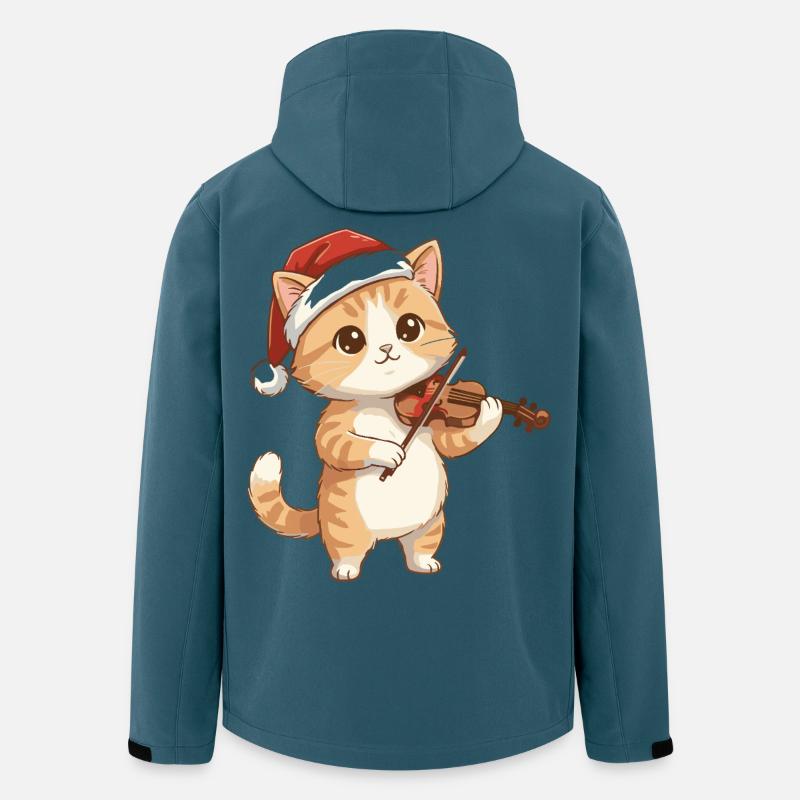 Chaton de Noël jouant du violon - Veste softshell homme en polyester recyclé Stanley/Stella - bleu pétrole foncé