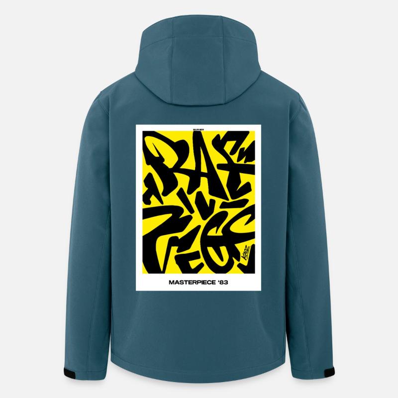 Chef-d’œuvre 83 : graffiti jaune-noir - Veste softshell homme en polyester recyclé Stanley/Stella - bleu pétrole foncé