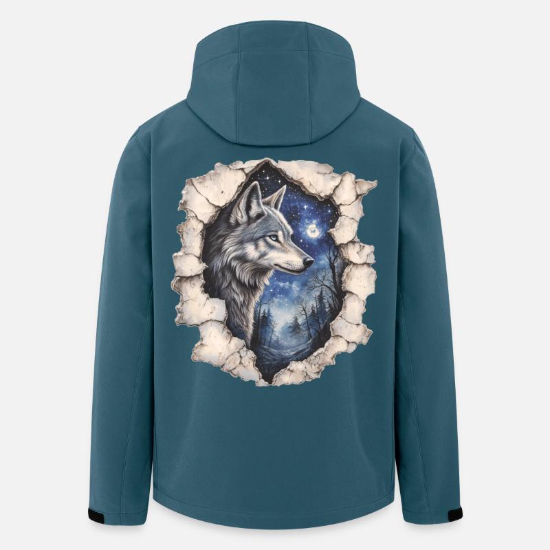 Wolf mit Sternenhimmel - Recycelte Männer Softshell-Jacke von Stanley/Stella - Dunkles Petrol
