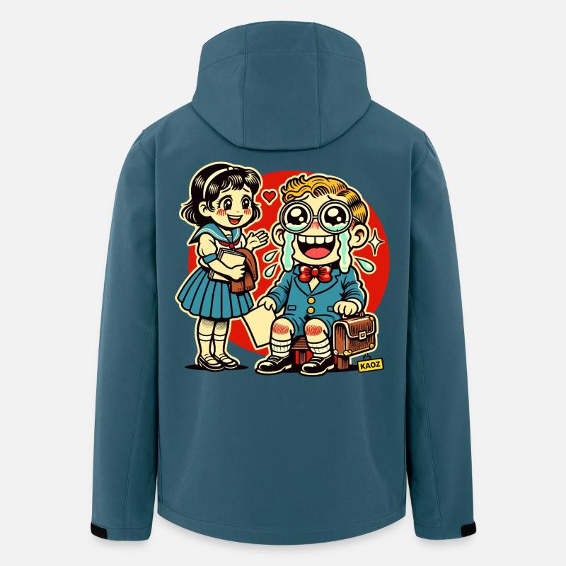Retro Schulkinder mit Herz Hintergrund - Recycelte Männer Softshell-Jacke von Stanley/Stella - Dunkles Petrol