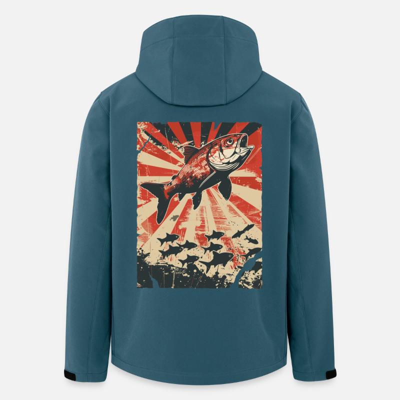 Springender Fisch im Retro Poster Stil - Recycelte Männer Softshell-Jacke von Stanley/Stella - Dunkles Petrol