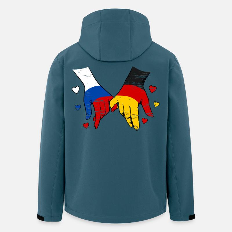 Drapeau russe-allemand se tenant la main - Veste softshell homme en polyester recyclé Stanley/Stella - bleu pétrole foncé