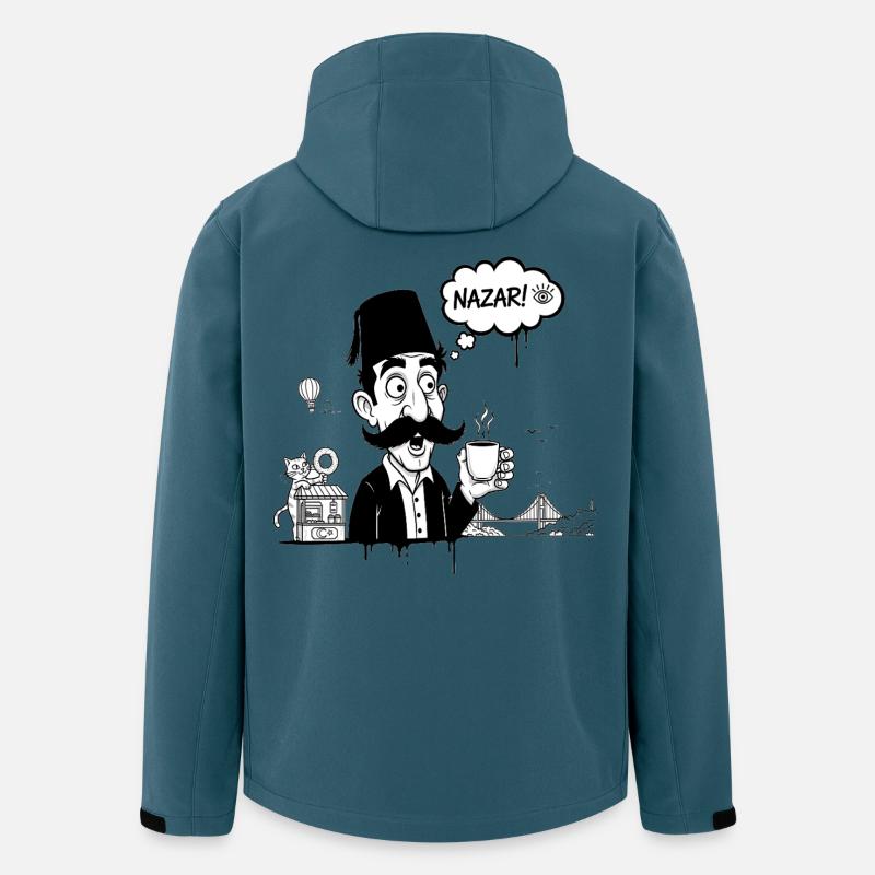 Moustachu au fez et Nazar Café - Veste softshell homme en polyester recyclé Stanley/Stella - bleu pétrole foncé