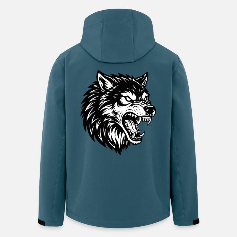 Wolf Schwarz-Weiß Wolf Alpha Maskottchen-Logo - Recycelte Männer Softshell-Jacke von Stanley/Stella - Dunkles Petrol