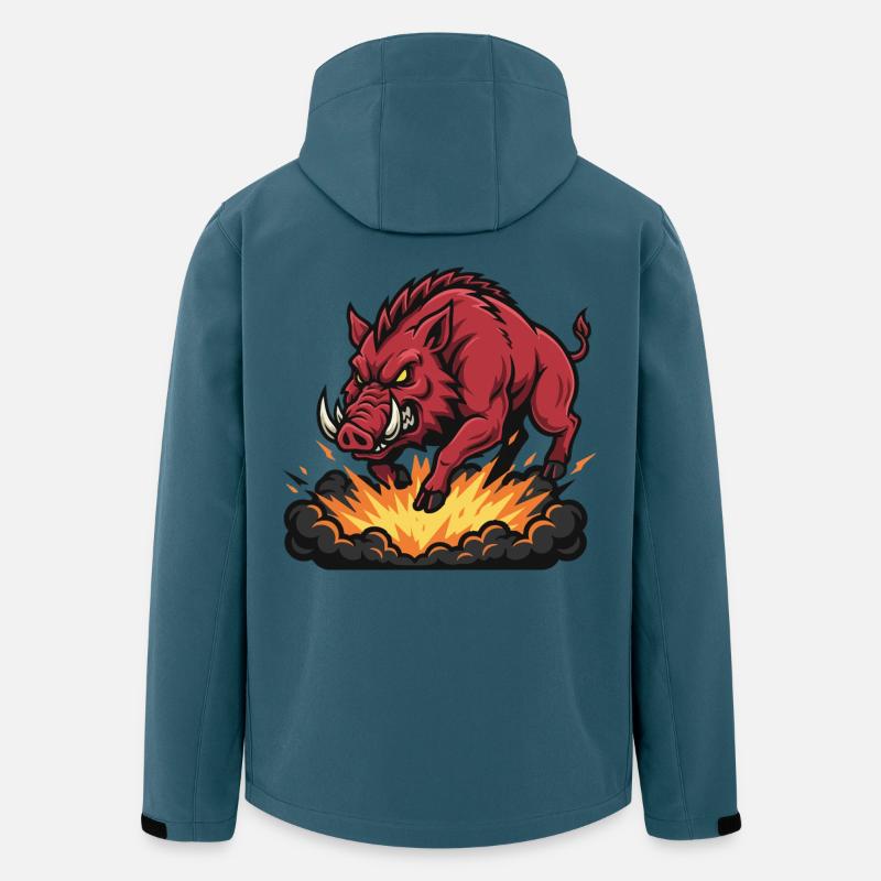 Sanglier Rouge Feu Explosion Mascotte Boar - Veste softshell homme en polyester recyclé Stanley/Stella - bleu pétrole foncé