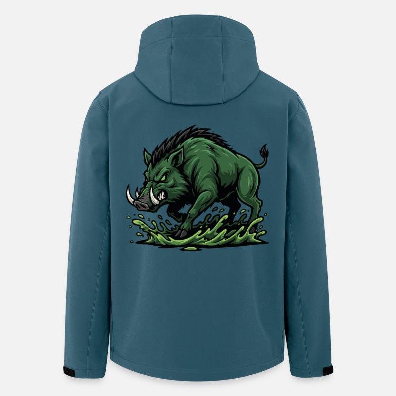 Wildschwein-Charge Maskottchen Wald-Wildschwein - Recycelte Männer Softshell-Jacke von Stanley/Stella - Dunkles Petrol