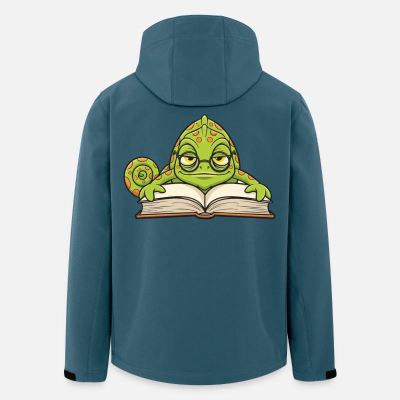 Chamäleon-Leser-Brillenbuch-Maskottchen-Cartoon - Recycelte Männer Softshell-Jacke von Stanley/Stella - Dunkles Petrol
