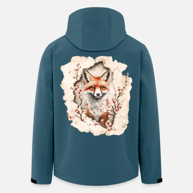 Renard aux cerisiers en fleurs - Veste softshell homme en polyester recyclé Stanley/Stella - bleu pétrole foncé