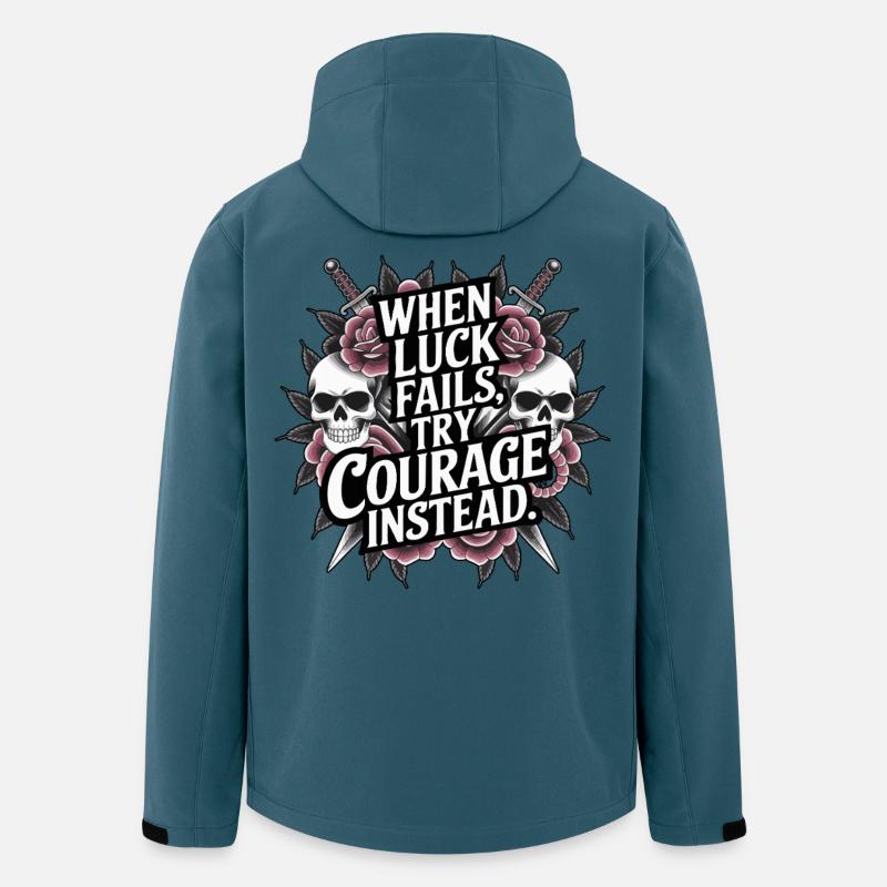 Courage über Glück Tattoo-Stil-Zitat - Recycelte Männer Softshell-Jacke von Stanley/Stella - Dunkles Petrol