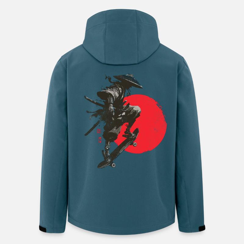 Silhouette eines Samurai-Skaters mit roter Sonne - Recycelte Männer Softshell-Jacke von Stanley/Stella - Dunkles Petrol