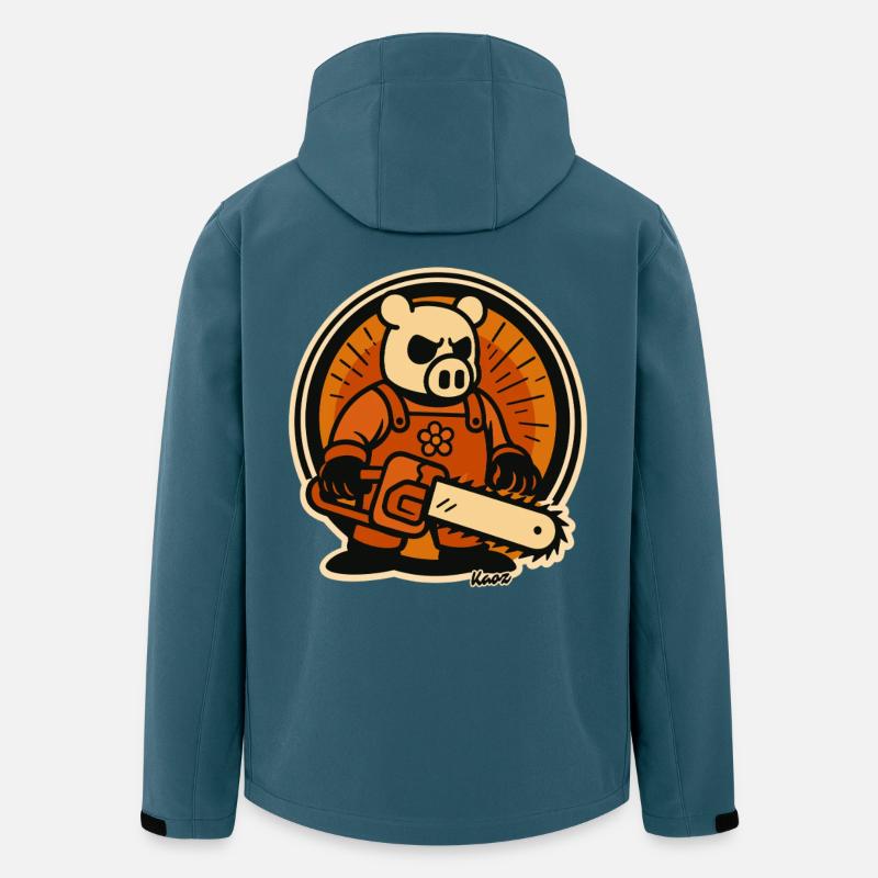 Bûcheron cochon avec tronçonneuse - Veste softshell homme en polyester recyclé Stanley/Stella - bleu pétrole foncé
