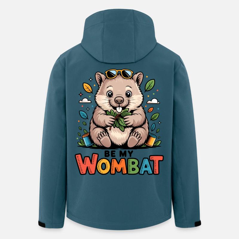 Wombat med blade og solbriller - Stanley/Stella herre softshelljakke i genanvendt polyester - mørk petrol