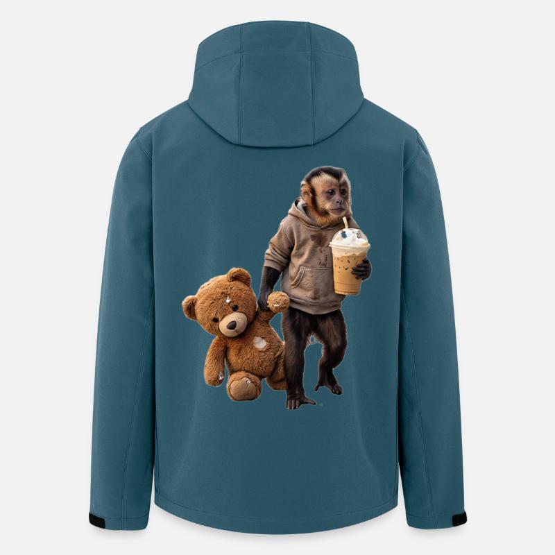 Affe Teddybär Eiskaffee Motiv - Recycelte Männer Softshell-Jacke von Stanley/Stella - Dunkles Petrol