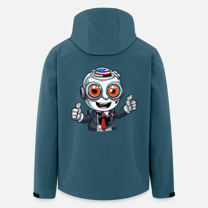 Mascotte robot avec chapeau drapeau - Veste softshell homme en polyester recyclé Stanley/Stella - bleu pétrole foncé