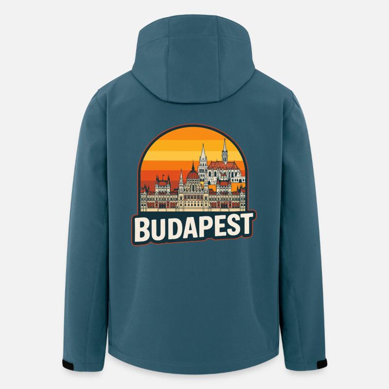 Budapest-Ungarn Retro-Sonnenuntergangs-Skyline-Design - Recycelte Männer Softshell-Jacke von Stanley/Stella - Dunkles Petrol