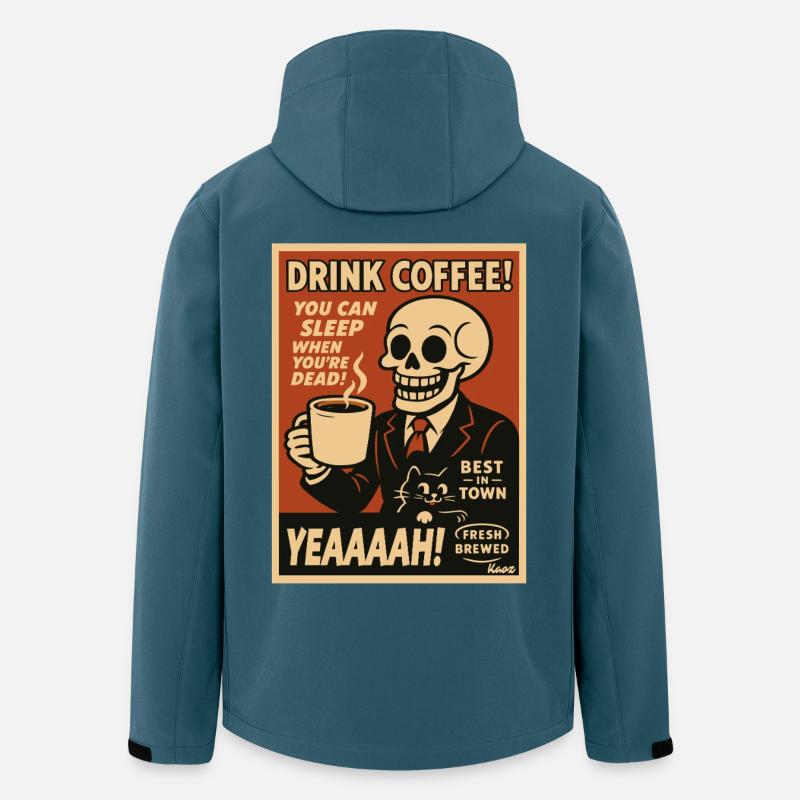 Affiche rétro de Coffee Skull - Veste softshell homme en polyester recyclé Stanley/Stella - bleu pétrole foncé