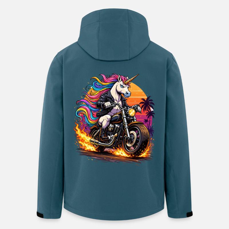 Einhorn-Motorrad im Neon-Sunset - Recycelte Männer Softshell-Jacke von Stanley/Stella - Dunkles Petrol